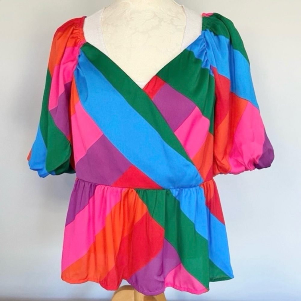 Skies are Blue Babydoll Multicolor Peplum Top Women’s Large NEW with Tags